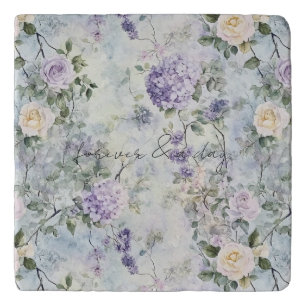 Pretty Purple Lavender White Roses Floral Wedding Trivet