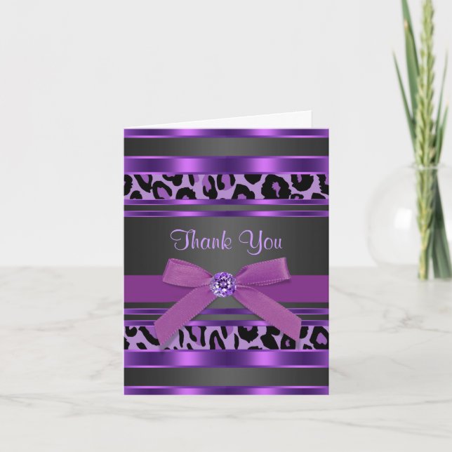 Pretty Purple Leopard Thank You Cards (Front)