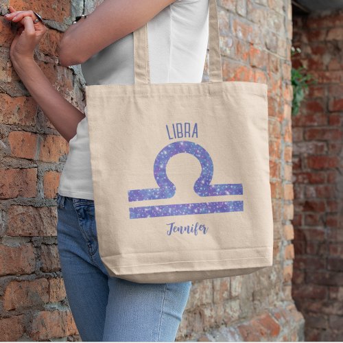 Pretty Purple Libra Astrology Sign Personalized Tote Bag