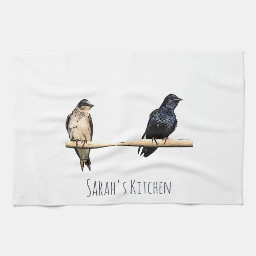 Pretty Purple Martin Custom Name Bird Kitchen Towel