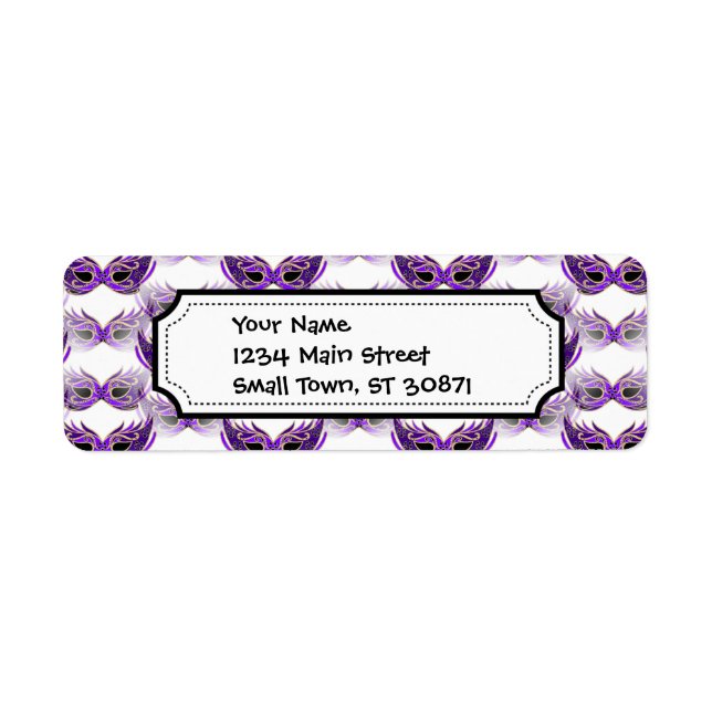 Pretty Purple Masquerade Masks Mardi Gras Label (Front)