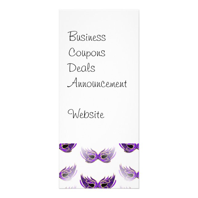 Pretty Purple Masquerade Masks Mardi Gras Rack Card (Front)