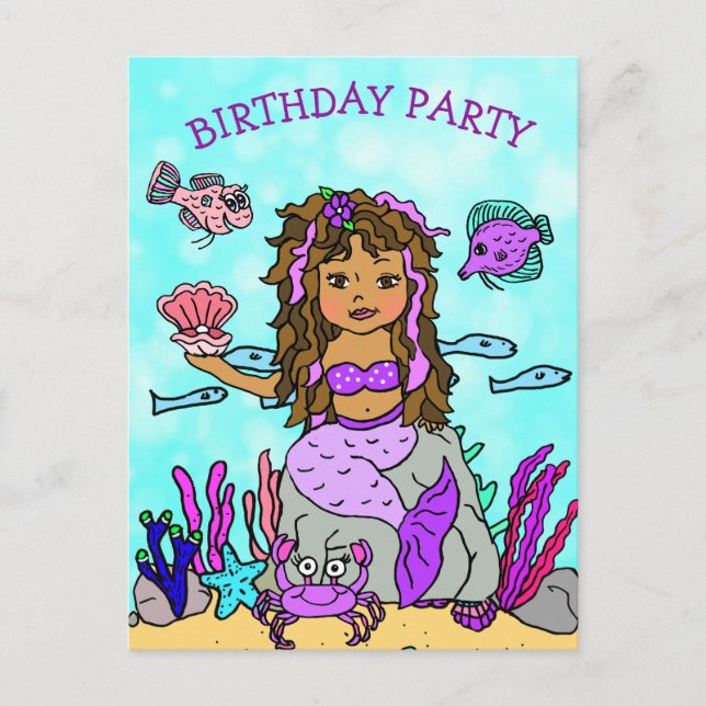 Pretty Purple Mermaid Birthday Invitations (Front)
