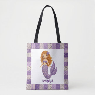 Pretty Purple Mermaid Quilt Personalize Tote Bag