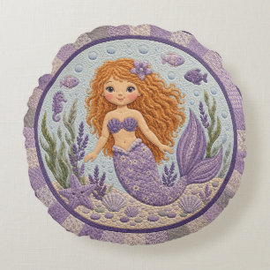 Pretty Purple Mermaid Quilt Round Pillow