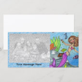 Pretty Purple Mermaid Swimming Fish Seaweed Rocks (Front/Back)