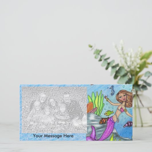 Pretty Purple Mermaid Swimming Fish Seaweed Rocks (Standing Front)
