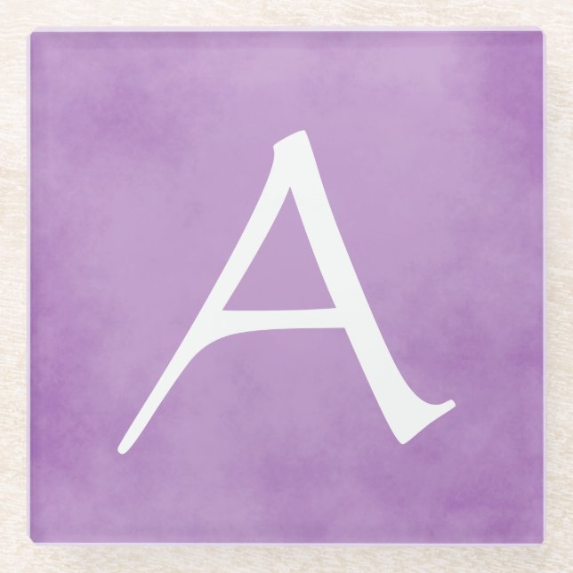 Pretty Purple Monogram Glass Coaster (Front)