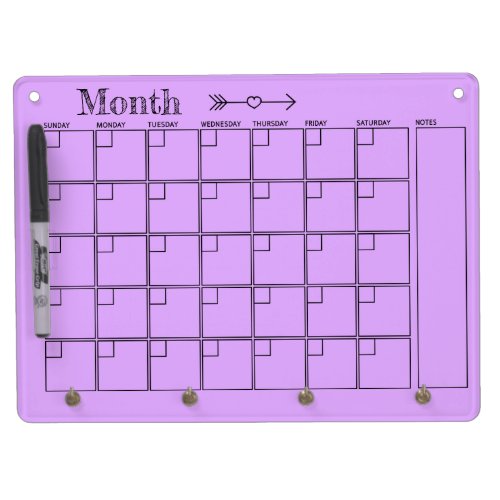 Pretty Purple Monthly Calendar Dry Erase Board With Keychain Holder