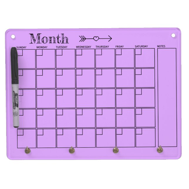Pretty Purple Monthly Calendar Dry Erase Board With Keychain Holder (Front)