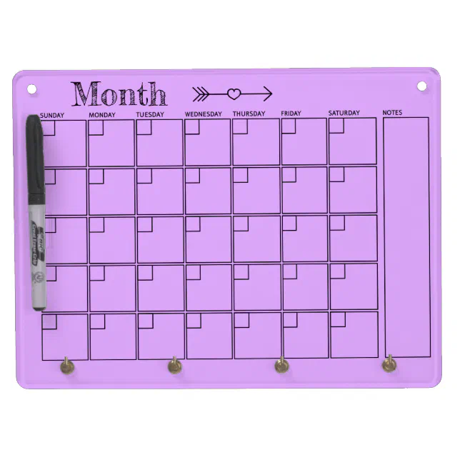 Pretty Purple Monthly Calendar Dry Erase Board With Keychain Holder