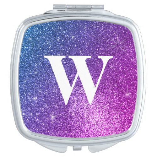 Pretty Purple Navy Blue Glitter Wedding Monogram Compact Mirror