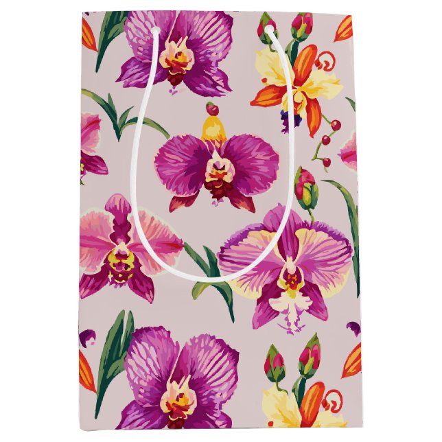 Pretty Purple Orchid Pattern Medium Gift Bag (Front)