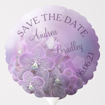 Pretty Purple Orchid Photo Wedding Save The Date Balloon by wasootch at Zazzle