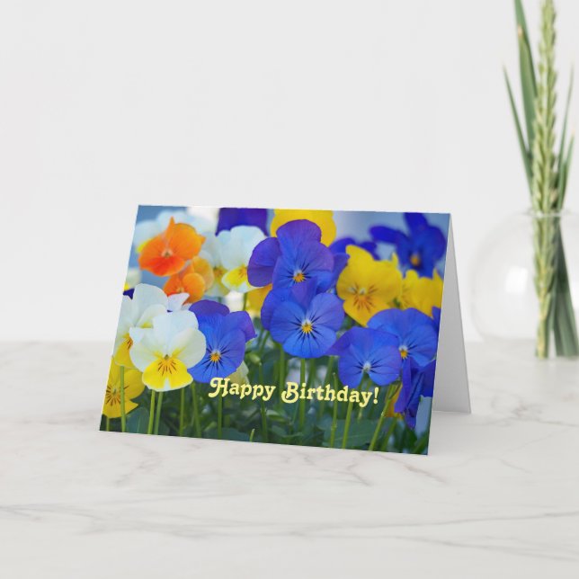 Pretty Purple Pansies Floral Photo Birthday Card (Front)
