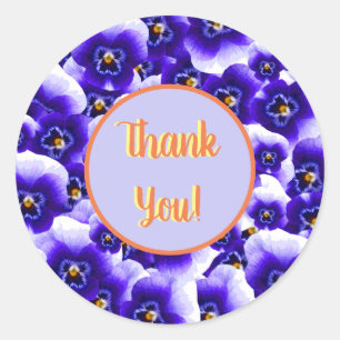 Pretty Purple Pansies Pattern Thank You Classic Round Sticker