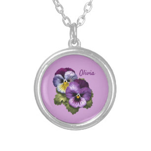 Pretty Purple Pansies Silver Plated Necklace