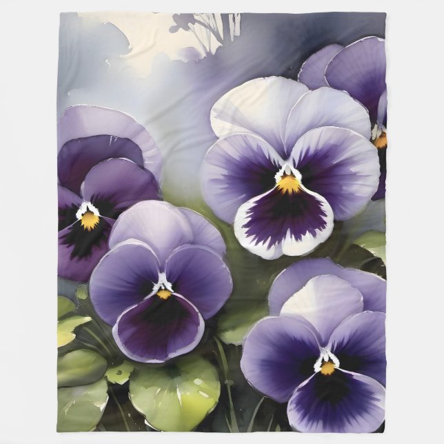 Pretty purple pansies watercolor painting fleece blanket (Front)