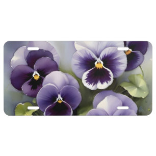 Pretty purple pansies watercolor painting license plate