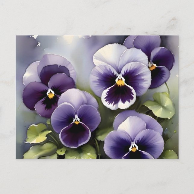 Pretty purple pansies watercolor painting postcard (Front)