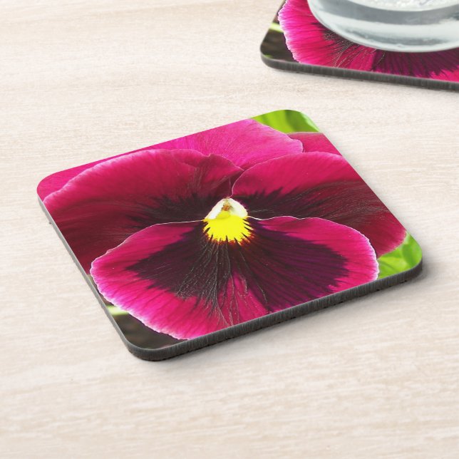 Pretty Purple Pansy Floral Beverage Coaster (Left Side)