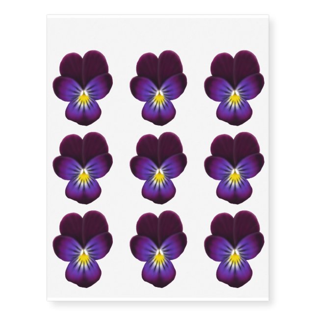 Pretty Purple Pansy Flower Temporary Tattoo (Front)