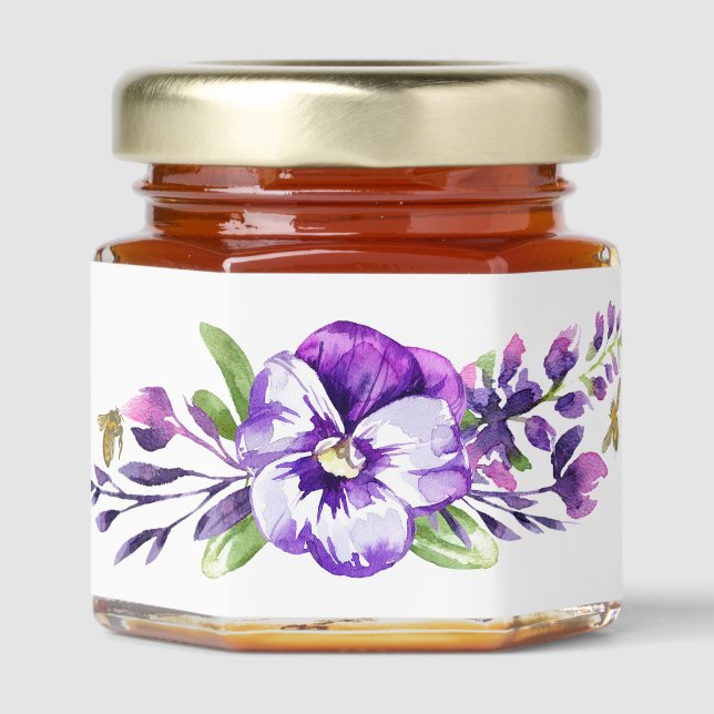 Pretty Purple Pansy Honey Jar Favors (Front)