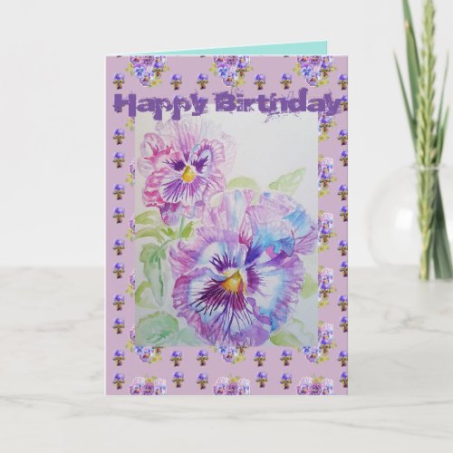 Pretty Purple Pansy Viola Watercolour art Card