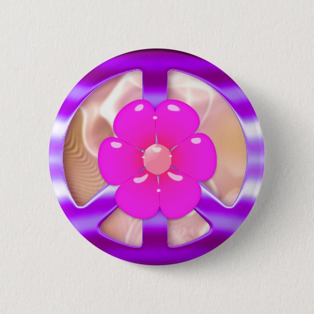 Pretty Purple Peace Sign Pinback Button (Front)