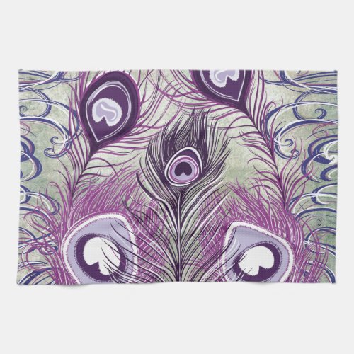 Pretty Purple Peacock Feathers Elegant Design Kitchen Towel
