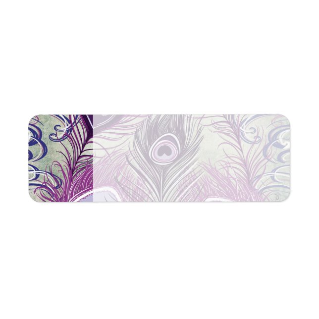 Pretty Purple Peacock Feathers Elegant Design Label (Front)