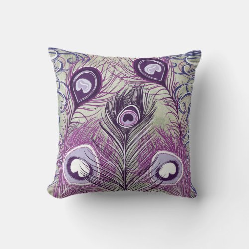 Pretty Purple Peacock Feathers Elegant Design Throw Pillow