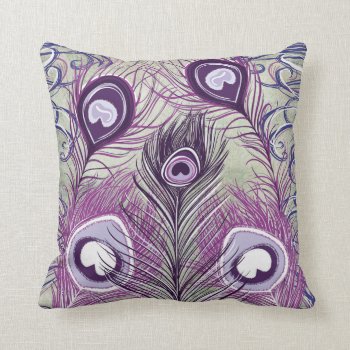 Pretty Purple Peacock Feathers Elegant Design Throw Pillow by PrettyPatternsGifts at Zazzle