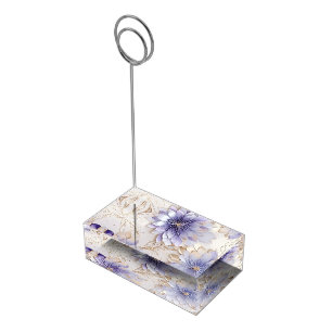 Pretty Purple Pearl Gold Floral Wedding  Place Card Holder