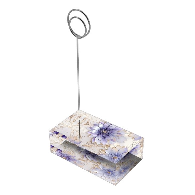 Pretty Purple Pearl Gold Floral Wedding  Place Card Holder (Corner)