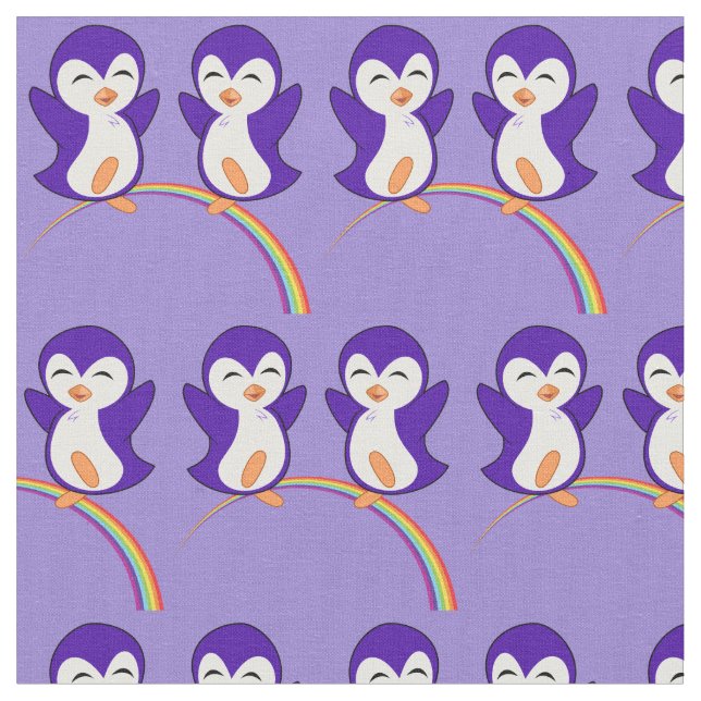 Pretty Purple Penguin in Rainbow Fabric (Close Up)