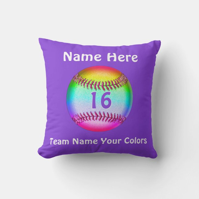 Pretty Purple Personalized Baseball Throw Pillows (Front)