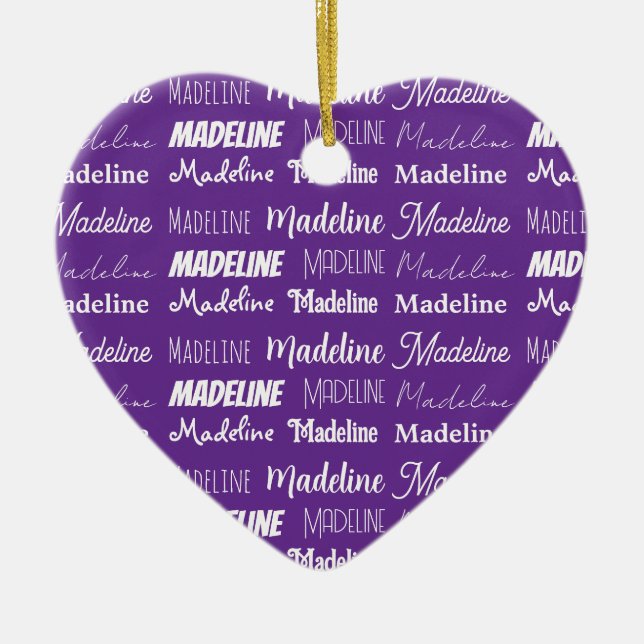 Pretty Purple Personalized Name Collage Christmas Ceramic Ornament (Front)