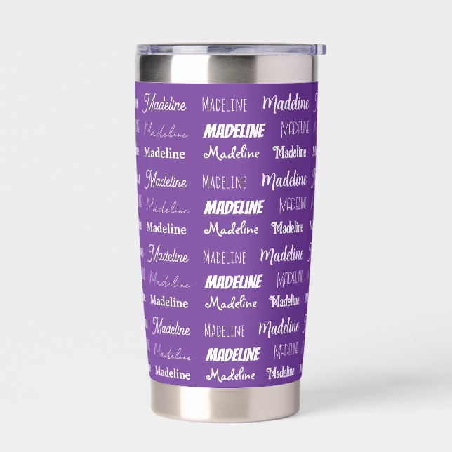 Pretty Purple Personalized Name Collage Insulated Tumbler (Left)