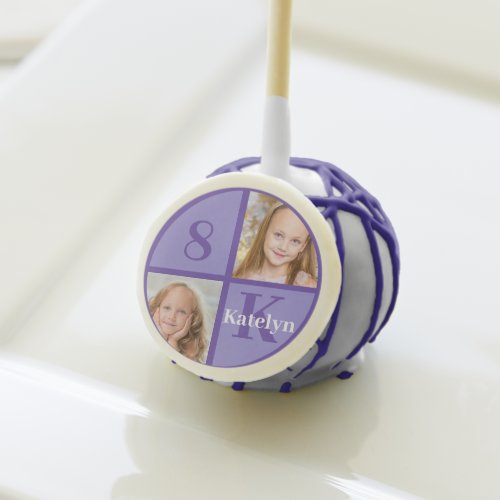 Pretty Purple Personalized Photo Birthday Party Cake Pops