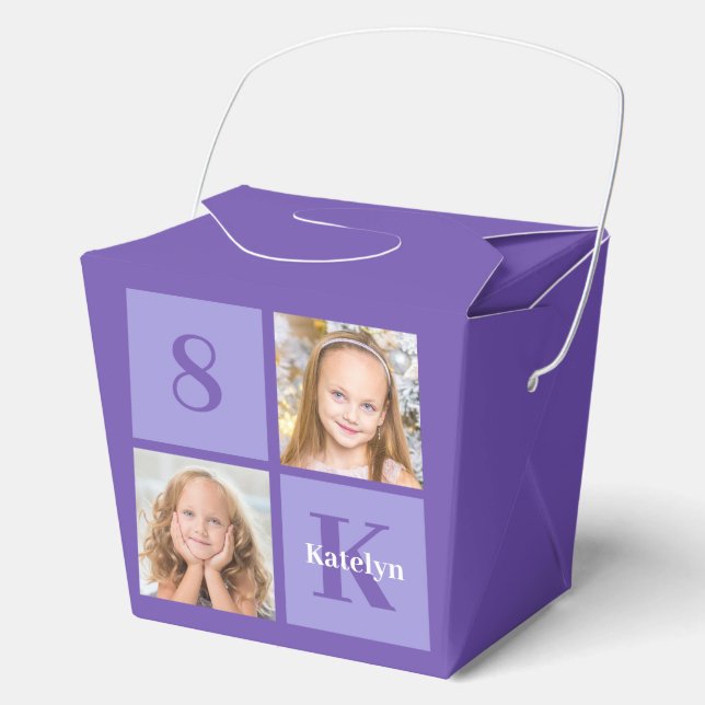 Pretty Purple Personalized Photo Birthday Party Favor Boxes (Front)
