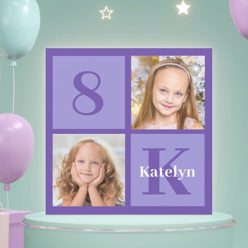 Pretty Purple Photo Collage Custom Birthday Party Invitation