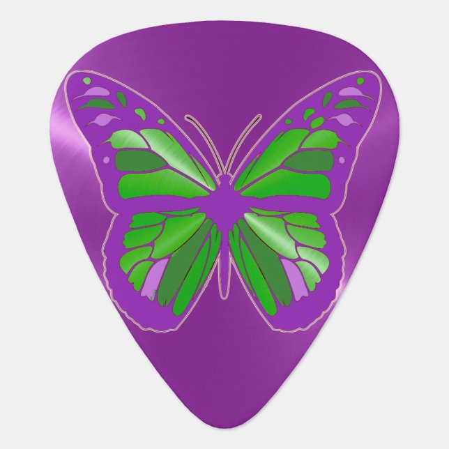 Pretty Purple Pink and Green Butterfly Guitar Pick (Front)