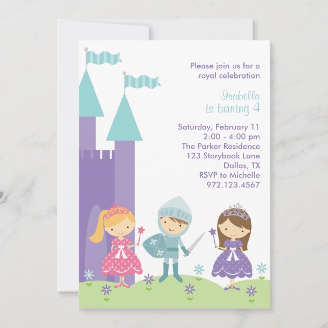 Pretty Purple, Pink and Teal Princess Invitation (Front)