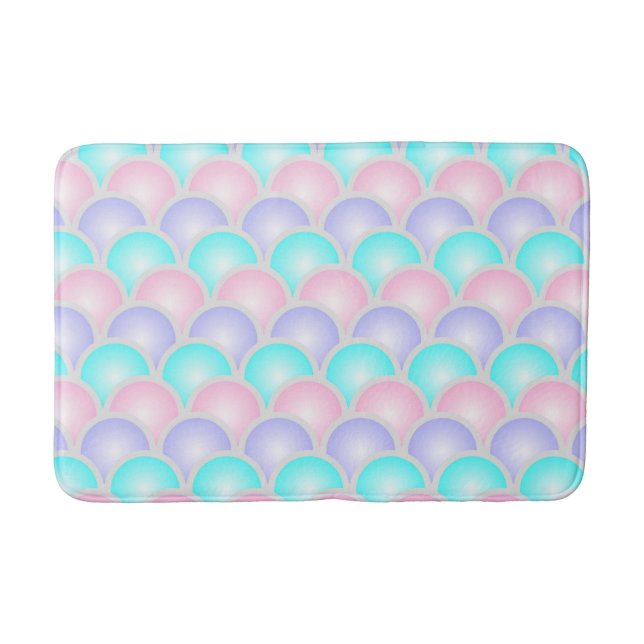 pretty purple pink aqua blue pastel mermaid scales bath mat (Front)