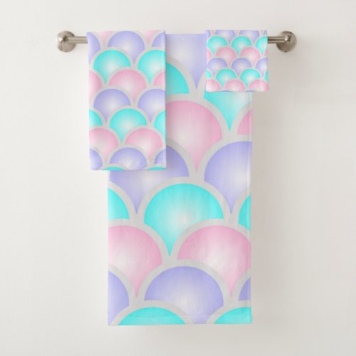 pretty purple pink aqua blue pastel mermaid scales bath towel set