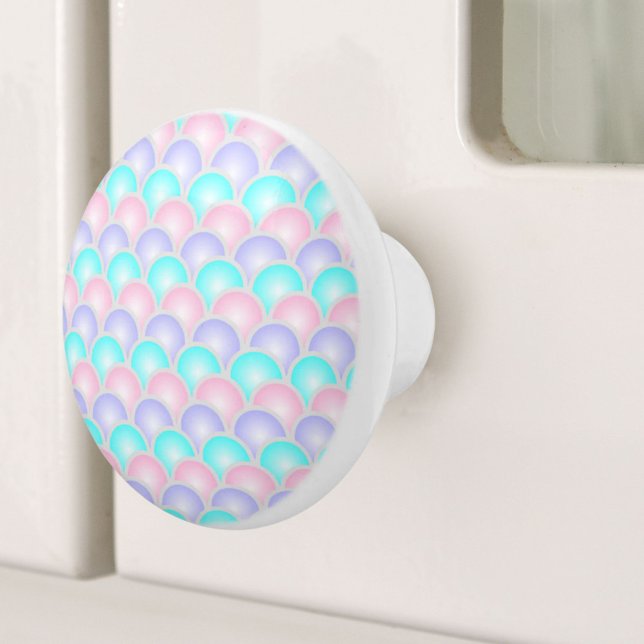 pretty purple pink aqua blue pastel mermaid scales ceramic knob (pretty purple pink aqua blue pastel mermaid scales ceramic knob)