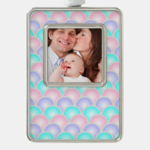 pretty purple pink aqua blue pastel mermaid scales christmas ornament