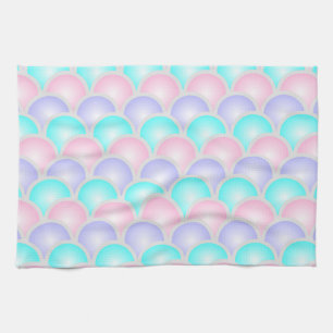 pretty purple pink aqua blue pastel mermaid scales kitchen towel