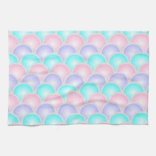 pretty purple pink aqua blue pastel mermaid scales kitchen towel